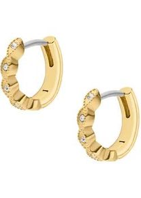 Paar Creolen Fossil "Schmuck Geschenk Edelstahl ELLIS", gold (gelbgoldfarben, edelstahlfarben, kristallwei&szlig;, kristallwei&szlig;), Ohrringe, Damen, Edelstahl, mit Glasstein