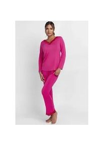 Pyjama Dorina "Origins", Damen, Gr. S, rosa (pink, pink), Jersey, Obermaterial: 94% Acetat, 6% Elasthan, unifarben, bequem lang, V-Ausschnitt, Homewear-Sets Pyjama, Spitze, weich, Langarm, bequem, feminin