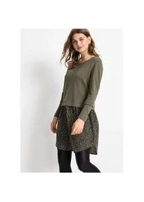 Strickpullover bonprix "Feinstrickpullover mit Rockansatz", Damen, Gr. 48/50 (XL), gr&uuml;n (oliv gebl&uuml;mt), Obermaterial: 70% Viskose, 30% Polyamid. Einsatz: 100% Polyester, mehrfarbig, bequem, Rundhals, Pullover Strickpullover, mit Materialmix, runder Halsausschnitt, mehrfarbige Optik