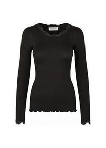 Longsleeve rosemunde "Babette silk shirt", Damen, Gr. M, schwarz, Strick, Obermaterial: 70% Seide, 30% Baumwolle, figurbetont h&uuml;ftlang, Rundhals, gewellter Abschluss, Shirts, Langarm, mit Spitze, feminin, bequem, Seidenmix
