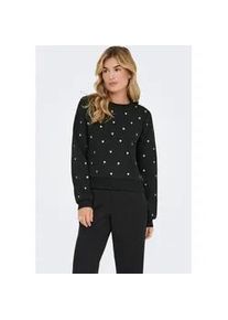 Sweatshirt Only "ONLATIKA L/S O-NECK GLITTER EMB. BOX SWT", Damen, Gr. XS, schwarz (schwarz detail:anny hearts big (gold)), Sweatware, Obermaterial: 65% Polyester, 35% Baumwolle, bedruckt, Rundhals, Sweatshirts Sweatshirt
