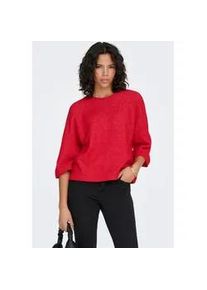 Strickpullover Only "ONLSIMONI 3/4 PULLOVER KNT NOOS", Damen, Gr. S, true rot detail:melange, Strick, Obermaterial: 74% Polyacryl, 24% Polyester, 2% Elasthan, meliert, regular fit h&uuml;ftlang, Rundhals, weit, Pullover Strickpullover, Materialmix, regular fit