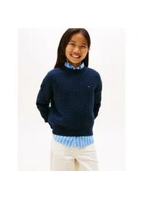 Strickpullover Tommy Hilfiger "CABLE SWEATER", Kinder, Gr. 3 (98), blau (schwarz night navy), Strick, Obermaterial: 100% Baumwolle, unifarben, regular fit normal, Rundhals, eingesetzt B&uuml;ndchen, Pullover Strickpullover, Kinder bis 16 Jahre