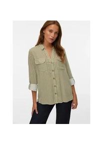 V&eacute;ro Moda Hemdbluse VERO MODA "VMBUMPY L/S SHIRT NEW WVN GA NOOS", Damen, Gr. XS, wei&szlig; (capulet olive stripes:snow wei&szlig;), Web, Obermaterial: 100% Viskose, gestreift, regular fit Po-bedeckend, V-Ausschnitt, mit Riegel Manschette, Blusen Hemdbluse, Viskose, regular fit