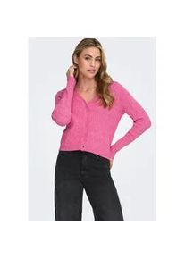 Strickjacke Only "ONLKATIA LS CABLE V-NECK CARDIGAN CC KNT", Damen, Gr. XS, wild orchid detail:melange, Strick, Obermaterial: 50% Viskose, 27% Nylon, 23% Polyester, meliert, figurbetont normal, V-Ausschnitt, Rippb&uuml;ndchen, Strickjacken Strickjacke