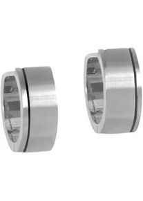 Paar Creolen Firetti "Schmuck Geschenk Edelstahl Ohrschmuck Ohrringe mit Emaille", edelstahlfarben, schwarz, Ohrringe, Damen, 15mm, Edelstahl, Made in Germany