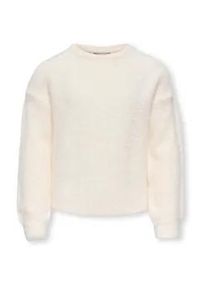 Rundhalspullover KIDS Only "KOGNEWPIUMO L/S PULLOVER KNT NOOS", Kinder, Gr. 158/164, wei&szlig; (cloud dancer), Strick, Obermaterial: 70% Nylon, 30% Polyacryl, unifarben, regular fit normal, Rundhals, B&uuml;ndchen, Pullover Rundhalspullover