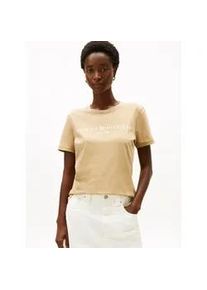 Kurzarmshirt Tommy Hilfiger "REG CORP LOGO C-NK mit Logoschriftzug und Stickerei", Damen, Gr. S (36), driftwood taupe, Jersey, Obermaterial: 100% Baumwolle, bedruckt, normal h&uuml;ftlang, Rundhals, eingesetzt abgesteppte Kante, Shirts, Baumwolle