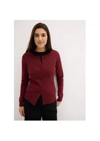 Strickjacke bonprix, Damen, Gr. 40/42 (M), lila (beere), Strick, Obermaterial: 60% Baumwolle, 30% Polyester, 10% Polyamid, unifarben, gerade normal, Rundhals, Rippb&uuml;ndchen, Strickjacken Strickjacke, gerade Passform, unifarben, aus Baumwollmischung, mit Knopfleiste