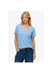 T-Shirt Superdry "STUDIOS SLUB EMB VEE TEE", Damen, Gr. XXL, blaubell, Single Jersey, Obermaterial: 60% Baumwolle, 40% Lyocell, unifarben, regular fit normal, V-Ausschnitt, Shirts T-Shirt, Baumwollmischung, relaxed fit
