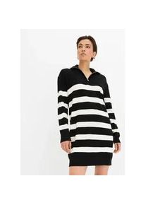 Strickkleid bonprix, Damen, Gr. 40/42 (M), N-Gr, schwarz (schwarz, elfenbein gestreift), Obermaterial: 70% Viskose, 30% Polyamid, gerade, Kleider Strickkleid, aus Viskose und Polyamid, gerade Passform, mit Streifenmuster