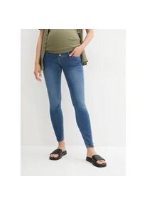 Umstandsjeans bonprix, Damen, Gr. 46, N-Gr, blau (mittelblau denim), Obermaterial: 76% Baumwolle, 16% Polyester, 7% Viskose, 1% Elasthan. B&uuml;ndchen: 95% Baumwolle, 5% Elasthan, leichte Abriebeffekte, skinny fit, Jeans, Skinny Fit, mit schmalen Beinen, mit Stretchanteil