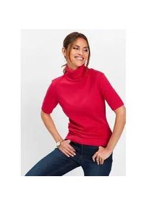 Rollkragenpullover bonprix "Rollkragenpullover, Kurzarm", Damen, Gr. 48/50 (XL), rot (granatrot), Obermaterial: 70% Baumwolle, 30% Polyamid, slim fit, Pullover Rollkragenpullover, aus Baumwolle und Polyamid, mit Rollkragen, Kurzarm-Design