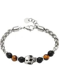 Armband Bruno Banani "Schmuck Geschenk Edelstahlarmband mit Tigeraugen und Totenkopf-Motiv", braun (edelstahlfarben, braun, schwarz, braun, schwarz), Armb&auml;nder, Damen, 24cm, Edelstahl, Armband, mit Tigerauge (synth.)