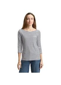 3/4-Arm-Shirt Tom Tailor, Damen, Gr. M, sanftes wei&szlig; navy blau stripe, Single Jersey, Obermaterial: 97% Baumwolle, 3% Elasthan, gestreift, regular fit h&uuml;ftbedeckend, U-Boot-Ausschnitt, Shirts 3/4-Arm-Shirt, im Streifen-Design