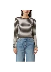 Langarmshirt comma, Damen, Gr. 36, chocolate wei&szlig;, Single Jersey, Obermaterial: 90% Viskose, 5% Elasthan, 5% metallisierte Fasern, gestreift, normal h&uuml;ftbedeckend, Rundhals, Shirts Langarmshirt, geringelt, mit Glitzer-F&auml;den