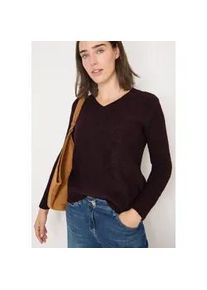 Strickpullover Cecil, Damen, Gr. M (40), eggplant rot, Strick, Obermaterial: 79% Polyester, 19% Baumwolle, 2% Elasthan, unifarben, h&uuml;ftbedeckend, V-Ausschnitt, B&uuml;ndchen, Pullover Strickpullover, Boucl&eacute; V-Neck