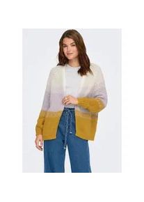 Strickjacke Only "ONLALYSSA LIFE LS OPEN CARDIGAN CC KNT", Damen, Gr. XL, birch stripes:raindrops, harvest gold, Strick, Obermaterial: 100% Polyester, gestreift, regular fit, V-Ausschnitt, Strickjacken Strickjacke