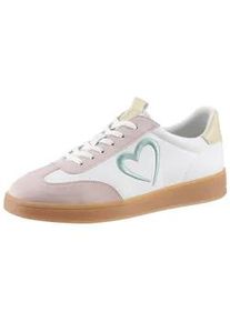 Plateausneaker Marco Tozzi BY GMK, Damen, Gr. 36, bunt (wei&szlig;, rose, vanille), Lederimitat, Textil, Veloursleder, unifarben mit Farbeins&auml;tzen, Schuhe Plateausneaker, Freizeitschuh, Halbschuh, Schn&uuml;rschuh mit seitlichem Herz-Detail