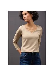 Langarmshirt Street One, Damen, Gr. 34, sanded beige, Jersey, Obermaterial: 95% Baumwolle, 5% Elasthan. Futter: 95% Baumwolle, 5% Elasthan, unifarben, figurbetont h&uuml;ftbedeckend, herzf&ouml;rmiger Ausschnitt, Shirts Langarmshirt, mit Herzausschnitt