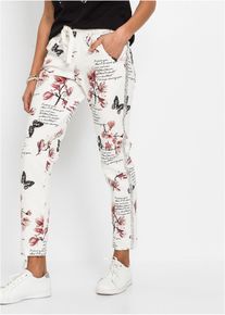 bonprix Hose im Loose Fit, wei&szlig;, Gr.48, Trendy 7/8-Hose mit Allover-Druck, 97% Baumwolle