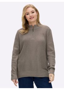 sheego Gro&szlig;e Gr&ouml;&szlig;en Stehkragenpullover in Patentstrick, taupe, Gr&ouml;&szlig;e 54 - Damen