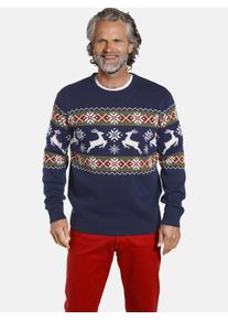 Rundhalspullover Jan Vanderstorm "Pullover TORE", Herren, Gr. 5XL, bunt (dunkelblau gemustert), Obermaterial: 50% Baumwolle CO. 50% Polyacryl PAN., gemustert, normal, Rundhals, Pullover Rundhalspullover