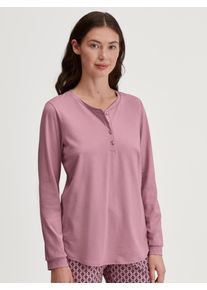 Langarmshirt Calida "Favourites Botanic", Damen, Gr. L (48/50), lila (lilas), Single Jersey, Obermaterial: 100% Baumwolle, bequem normal, Rundhals, Shirts Langarmshirt, Langarm, Rundhalsausschnitt, mit Knopfleiste, bequem, Baumwolle