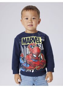 Sweatshirt name it "NMMDION SPIDER NREG SWEAT UNB NOOS MAR", Jungen, Gr. 104, navy blazer, Sweatware, Obermaterial: 95% Baumwolle, 5% Elasthan, Basic h&uuml;ftlang, Rundhals, Rippb&uuml;ndchen, Sweatshirts Sweatshirt