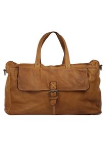 Reisetasche CLUTY, Damen, Gr. B/H/T: 48cm x 32cm x 21cm onesize, braun (cognac), Leder, leicht gl&auml;nzend, unifarben, Taschen Reisetasche, echt Leder, Made in Italy