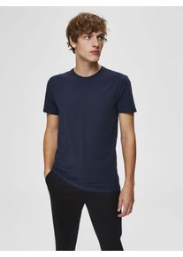 Rundhalsshirt Selected "SLHNEWPIMA SS O-NECK TEE NOOS", Herren, Gr. XL, blau (navy blazer), Single Jersey, Obermaterial: 95% Baumwolle, 5% Elasthan, unifarben, normal normal, Rundhals, gerader Abschluss, Shirts Rundhalsshirt