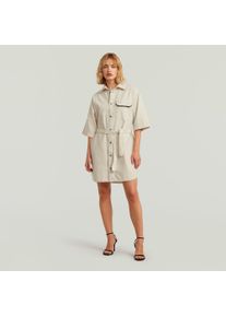 G-Star Raw Hemdblusenkleid G-STAR "Belted Army Shirt Dress Short Sleeve Wmn", Damen, Gr. M, N-Gr, wei&szlig;bait gd, Web, Obermaterial: 100% Baumwolle, unifarben, tailliert kniefrei, weit abgesteppte Kante, Kleider Hemdblusenkleid, mit Bindeg&uuml;rtel f&uuml;r eine taillierte Passform