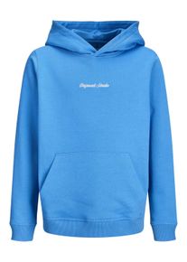 Jack & Jones Kapuzensweatshirt JACK & JONES JUNIOR "JORNORREBRO EMB SWEAT HOOD NOOS JNR", Jungen, Gr. 176, marina, angeraute Sweatware, Obermaterial: 89% Baumwolle, 11% Polyester, unifarben, relaxed fit normal, ohne Ausschnitt, Rippb&uuml;ndchen, Sweatshirts Kapuzensweatshirt