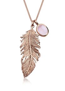 Lange Kette Elli "Halskette Feder Quarz Rose 925 Sterling Silber Rosegold" Gr. 70, rosa, Halsketten, Damen, mit Stein, Silber 925 (Sterlingsilber), Lange Kette