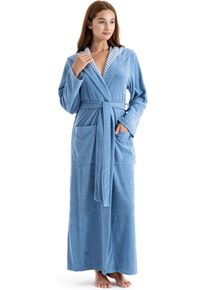 Damenbademantel Kangaroos "Dalia, ideal f&uuml;r Sauna & Spa, Standardl&auml;nge & &Uuml;berl&auml;nge" Gr. XXXL, blau, L:140cm, Wirkfrottier, Hausm&auml;ntel, Damenbademantel, Uni-Farben mit Streifen, Taschen, leicht, XS-3XL, auch in extra lang