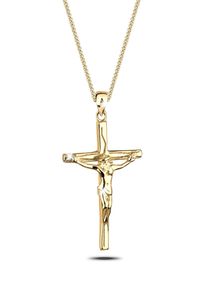 Kette mit Anh&auml;nger Elli "Halskette mit Anh&auml;nger Kreuz Jesus Kruzifix 925 Silber" Gr. 45, gold, Halsketten, Damen, ohne Stein, Silber 925 (Sterlingsilber), Kette mit Anh&auml;nger