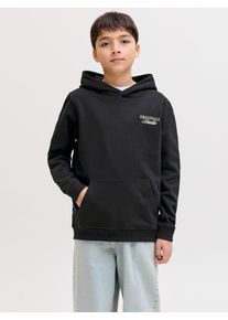 Jack & Jones Kapuzensweatshirt JACK & JONES JUNIOR "JORNORREBRO TYPO BACK SWEAT HOOD SN JNR", Jungen, Gr. 140, schwarz, angeraute Sweatware, Obermaterial: 89% Baumwolle, 11% Polyester, bedruckt, relaxed fit normal, Rundhals, Rippb&uuml;ndchen, Sweatshirts Kapuzensweatshirt, Baumwollmischung, relaxed fit, Langarm