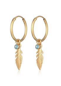 Paar Creolen Elli "Ohrringe Creolen Feder Kristall Boho 925 Silber" Gr. 40, gold, Ohrringe, Damen, 40,mit Stein, Silber 925 (Sterlingsilber), Paar Creolen