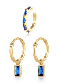 Ohrstecker-Set Elli Premium "Ohrringe Creolen Earcuff Saphir Blau 2er Set 925 Silber" Gr. 10, gold, Ohrringe, Damen, mit Stein, Silber 925 (Sterlingsilber), Ohrstecker-Set