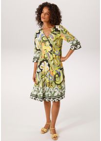 Tunikakleid Aniston CASUAL, Damen, Gr. 38, N-Gr, gr&uuml;nt&ouml;ne, wei&szlig;, lachs, gelb, apricot, grau, schwarz, jeansblau, Web, Obermaterial: 100% Viskose, Paisley, bedruckt, gemustert, figurumspielend kniefrei, V-Ausschnitt, Volant, Kleider Tunikakleid, mit farbenfrohen, gro&szlig;fl&auml;chigem Paisley-Druck - NEUE KOLLEKETION, Topseller