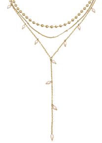 Silberkette Elli "Halskette Y-Kette Layer Kugel Perlen Design Silberfarben 3er Set" Gr. 42, gold, Halsketten, Damen, Messing, Silberkette