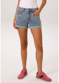 Shorts Aniston CASUAL, Damen, Gr. 38, N-Gr, blau (blau used), Denim/Jeans, Obermaterial: 81% Baumwolle, 17% Polyester, 2% Elasthan, Abriebeffekte, figurumspielend kurz, Hosen Shorts, mit fixiertem Beinaufschlag - NEUE KOLLEKTION