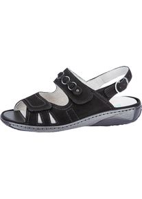 Waldl&auml;ufer Riemchensandale WALDL&Auml;UFER "GARDA", Damen, Gr. 4,5 (37,5), schwarz, Nubukleder, Schuhe Riemchensandale, Sommerschuh, Sandalette, Keilabsatz, mit Druckknopf, G-Weite