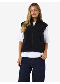 Fellweste Noisy may "NMMASEY SHORT TEDDY VEST FWD NOOS", Damen, Gr. L, schwarz, Obermaterial: 100% Polyester, unifarben, regular fit normal, Westen Fellweste