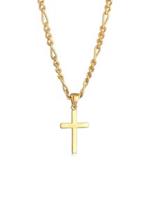 Lange Kette Kuzzoi "Halskette Herren Figarokette Kreuz 925 Silber" Gr. 60, gold, Halsketten, Herren, ohne Stein, Silber 925 (Sterlingsilber), Lange Kette