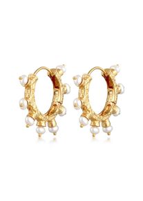 Paar Creolen HAZE & GLORY "Ohrringe Creolen S&uuml;&szlig;wasserperlen - Sun of Pearls 925 Silber" Gr. 30, gold, Ohrringe, Damen, ohne Stein, Silber 925 (Sterlingsilber), Paar Creolen