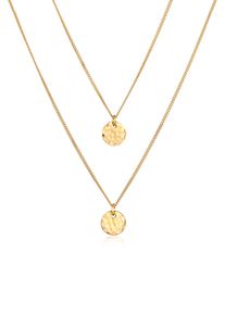 Silberkette Elli "Halskette Layer Kette mit Kreis Pl&auml;ttchen 925 Silber" Gr. 45, gold, Halsketten, Damen, Silber 925 (Sterlingsilber), Silberkette