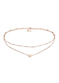 Choker Elli "Halskette Choker Layer Kugelkette Herz 925 Silber" Gr. 36, rosa (rosegold), Halsketten, Damen, ohne Stein, Silber 925 (Sterlingsilber), Choker