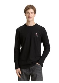 Langarmshirt Tom Tailor Denim, Damen, Gr. M, schwarz, Jersey, Obermaterial: 100% Baumwolle, bestickt, l&auml;ssig geschnitten h&uuml;ftbedeckend, Rundhals, Shirts Langarmshirt, mit Logo-Stickerei auf der Brust