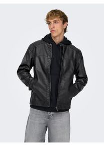Only & Sons Bikerjacke ONLY & SONS "MIKE PU RACER JACKET", Herren, Gr. XS, schwarz, Web, Obermaterial: 85% Polyester, 10% Viskose, 5% Baumwolle. Futter: 100% Polyester. F&uuml;llung: 100% Polyurethan, unifarben, regular fit, Jacken Bikerjacke